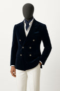 Blazer velours bleu marine croisé 6 boutons dorés sur mesure – casa&cavalii